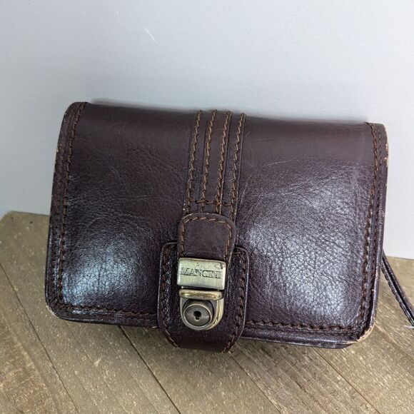 Mancini Vintage brown leather wrist bag purse - Picture 1 of 11
